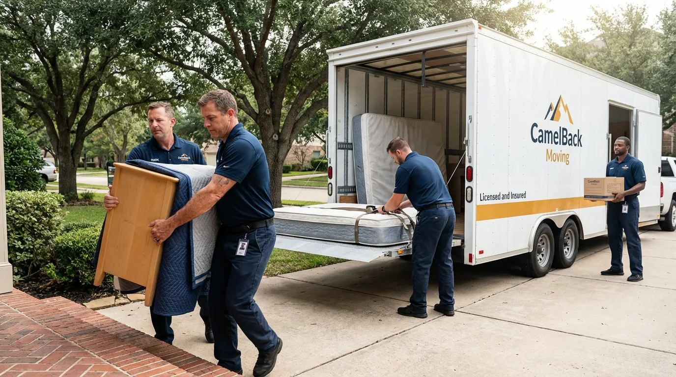 Crew loading residential truck for cross-state move from Hallstead, PA