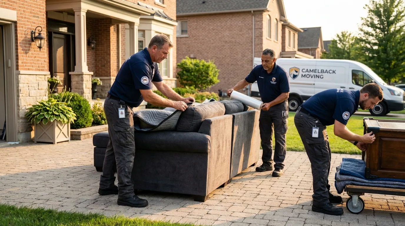 Large estate moving crew wrapping furniture in Hallstead, PA