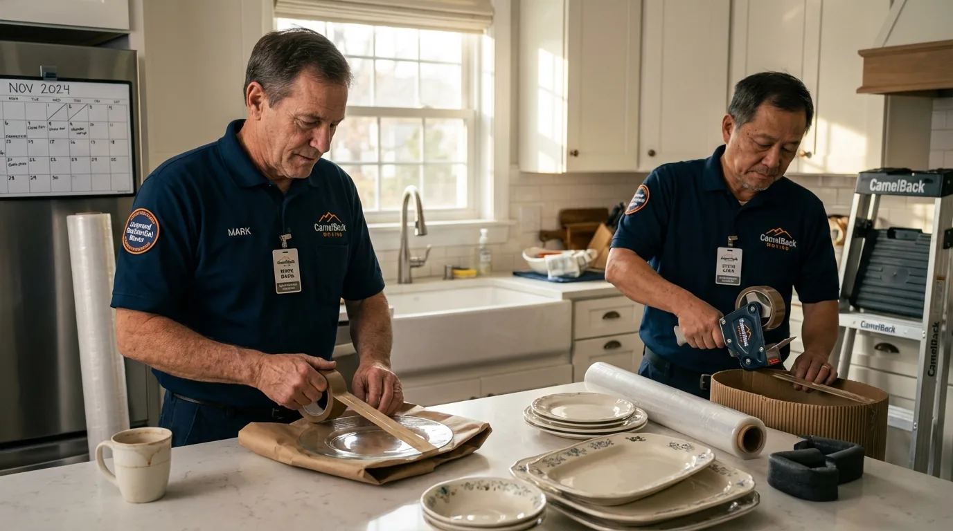 Professional crew packing kitchen dishware in Hallstead, PA