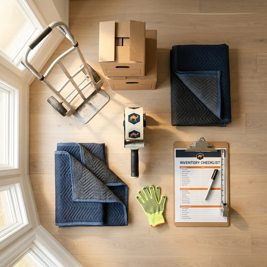 Professional moving supplies and packing materials layout for Hallstead residential relocations